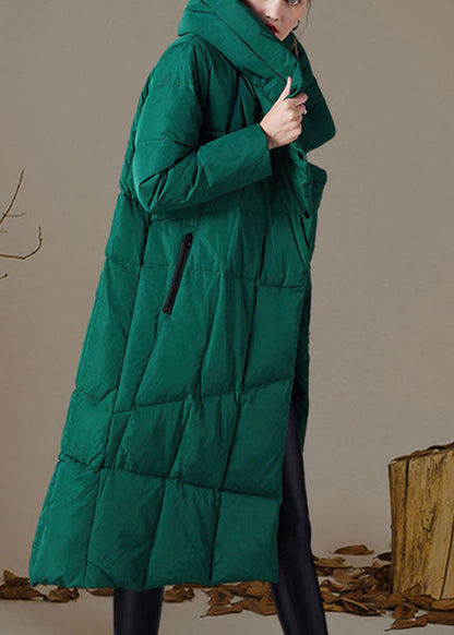 Organic Green Stand Collar Pockets Asymmetrical Design Winter Duck Down Coat