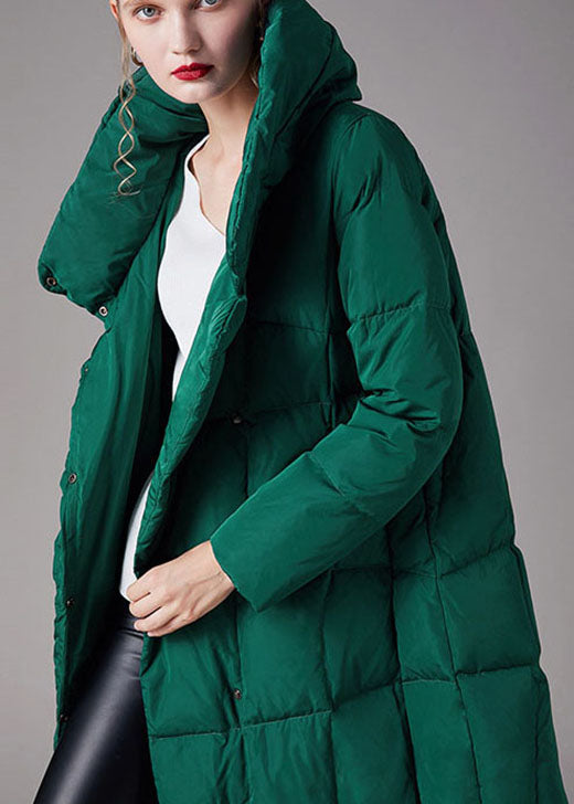 Organic Green Stand Collar Pockets Asymmetrical Design Winter Duck Down Coat