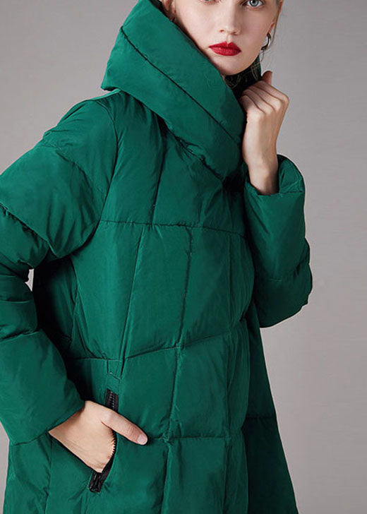 Organic Green Stand Collar Pockets Asymmetrical Design Winter Duck Down Coat