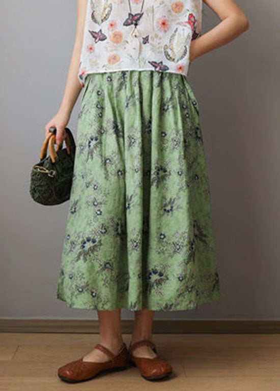 Organic Green Elastic Waist Print Cotton Skirts Spring