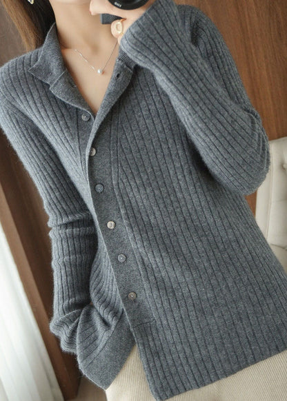Organic Grey Asymmetrical Button Woolen Knit Top Winter