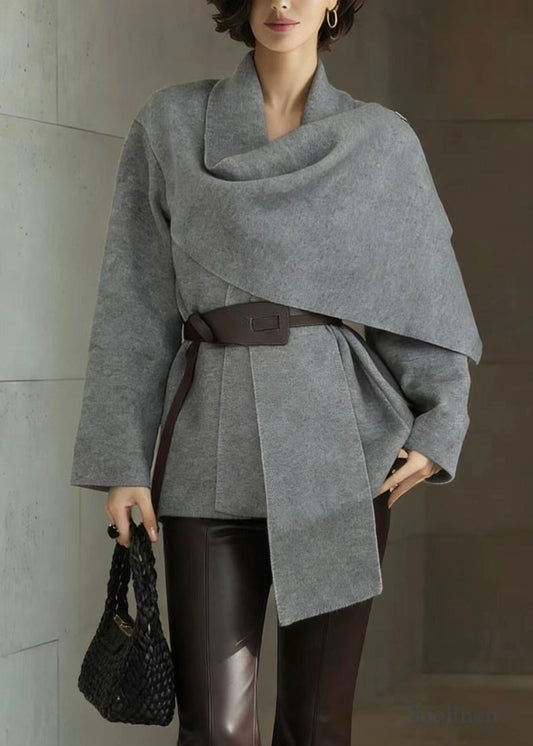 Organic Grey Asymmetrical Design Woolen Cardigans Spring