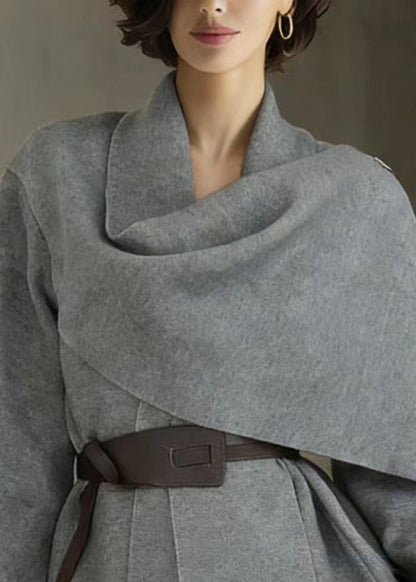 Organic Grey Asymmetrical Design Woolen Cardigans Spring