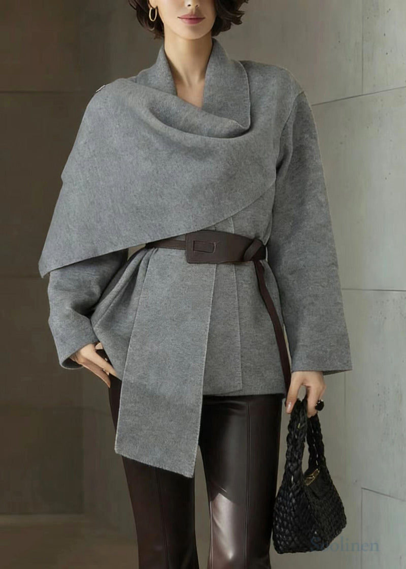 Organic Grey Asymmetrical Design Woolen Cardigans Spring