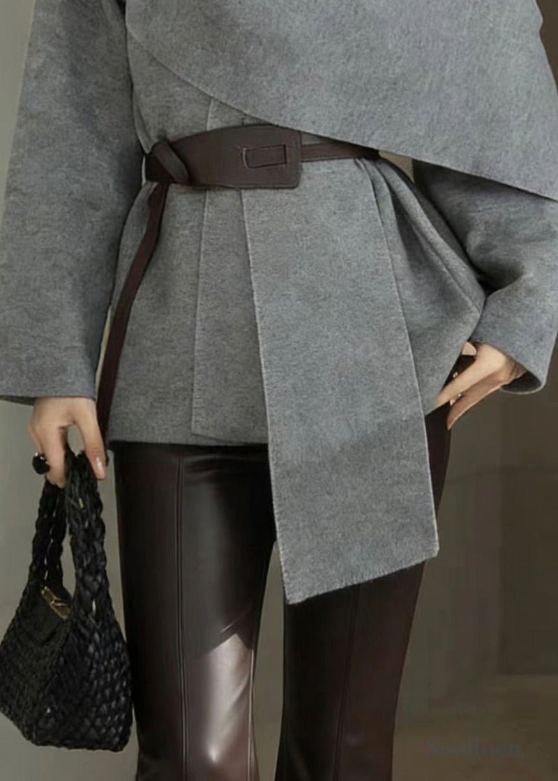 Organic Grey Asymmetrical Design Woolen Cardigans Spring