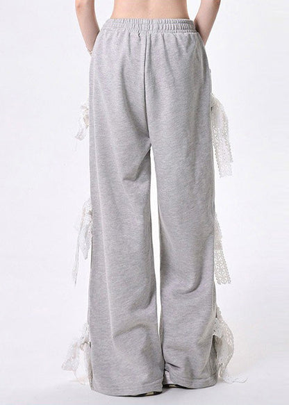 Organic Grey Oversized Patchwork Lace Straight Pants Spring