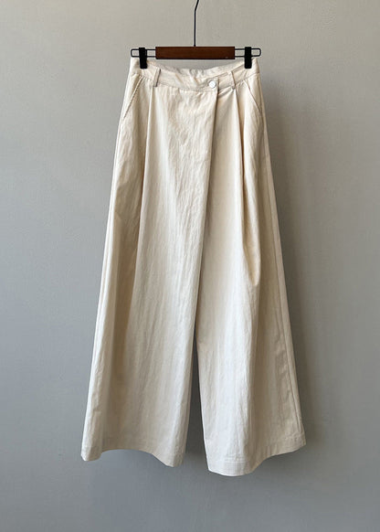 Organic Grey Pockets High Waist Cotton Wide Leg Pants Spring