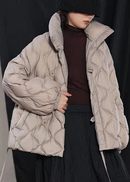 Organic Grey Button Winter Duck Down Coat