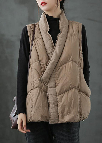 Organic Khaki Pockets Loose Winter Puffer Vest