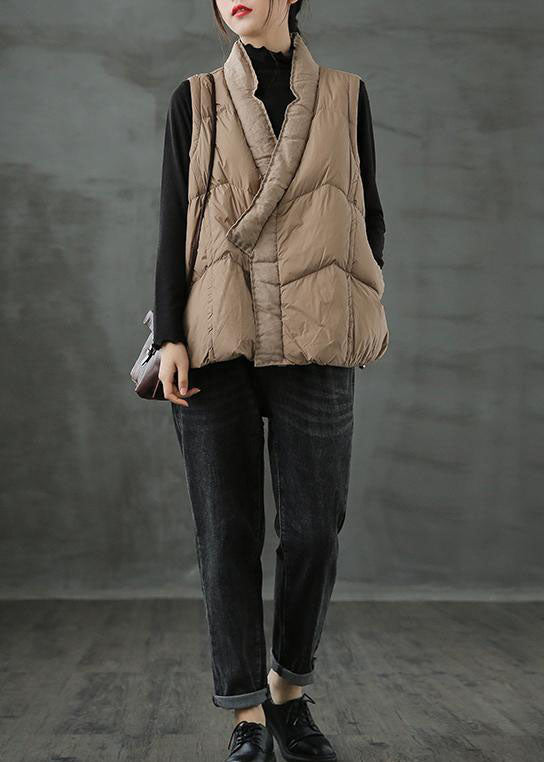 Organic Khaki Pockets Loose Winter Puffer Vest