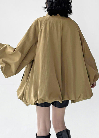 Organic Khaki Zippered Patchwork Trench Coats Fall