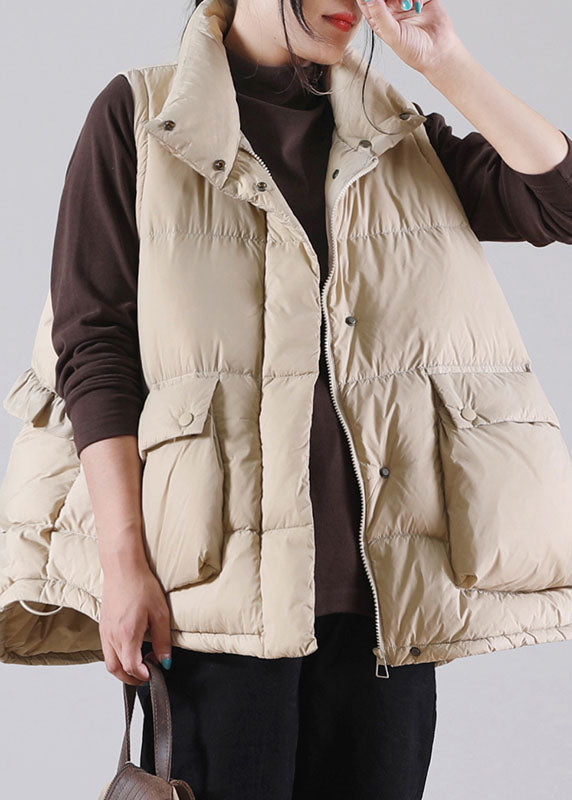Organic Khaki Zippered Duck Down Sleeveless Down Vest