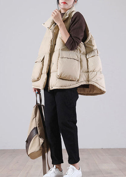 Organic Khaki Zippered Duck Down Sleeveless Down Vest