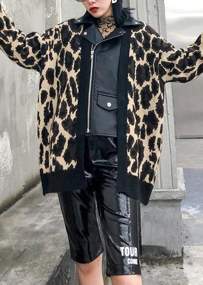 Organic Leopard Coats Cotton Lapel Zippered Outwear