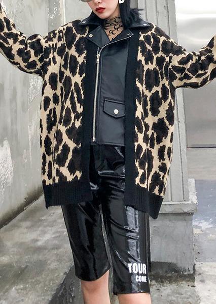 Organic Leopard Coats Cotton Lapel Zippered Outwear