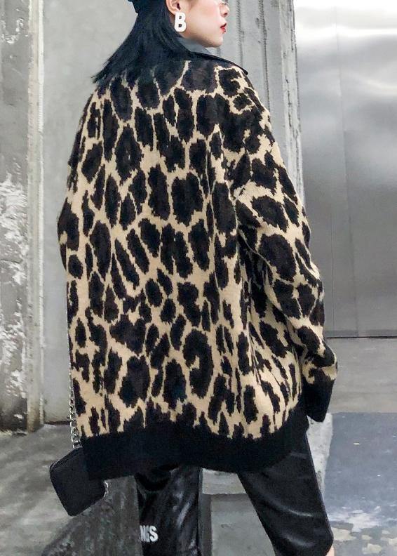 Organic Leopard Coats Cotton Lapel Zippered Outwear