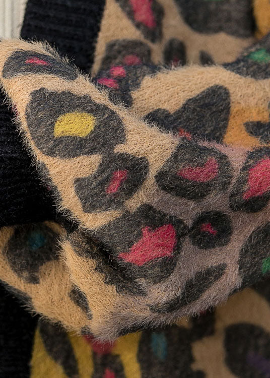 Organic Leopard Loose Print Fall Knit Long Sleeve Cardigan