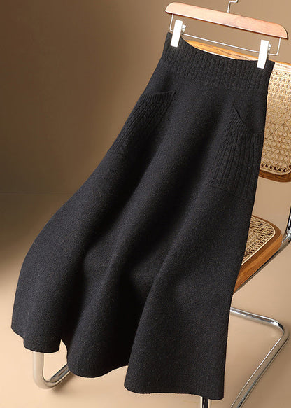 Organic Light Camel Pockets Woolen Knit Skirt Winter