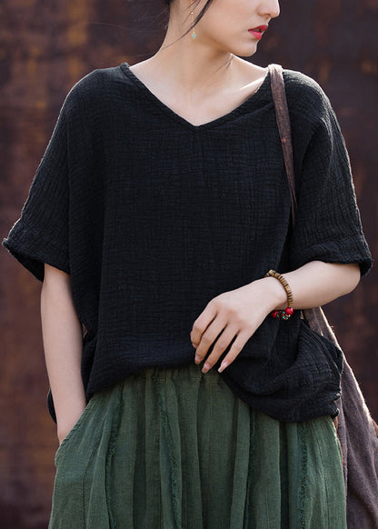 Organic Linen V Neck Cotton T Shirt Summer