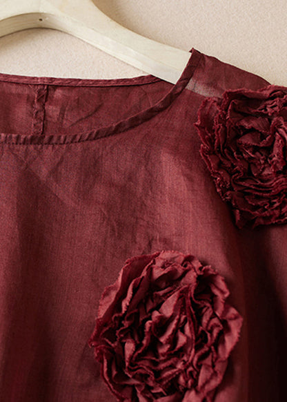 Organic Mulberry O Neck Decorated Linen T Shirt Summer