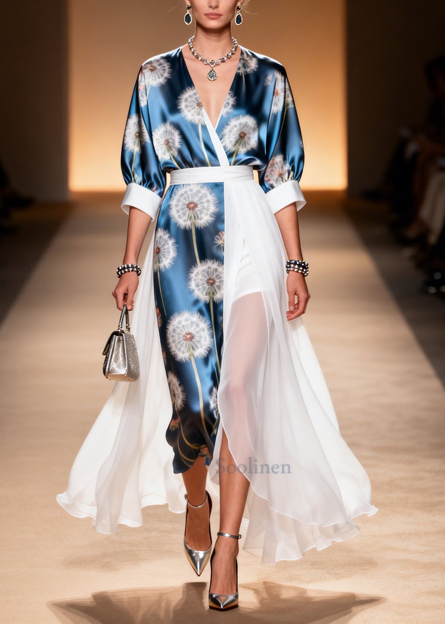 Organic Navy Asymmetrical Patchwork Chiffon Dresses Summer