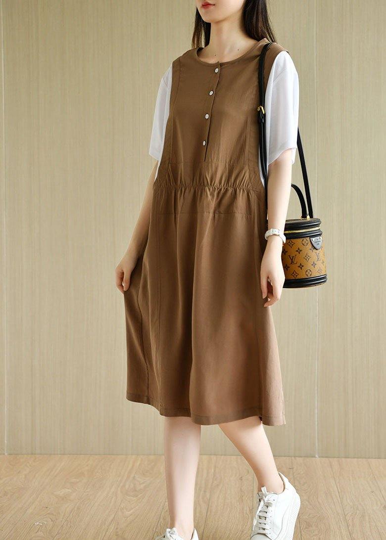 Organic Navy Patchwork Button Summer Short Sleeve Sundress