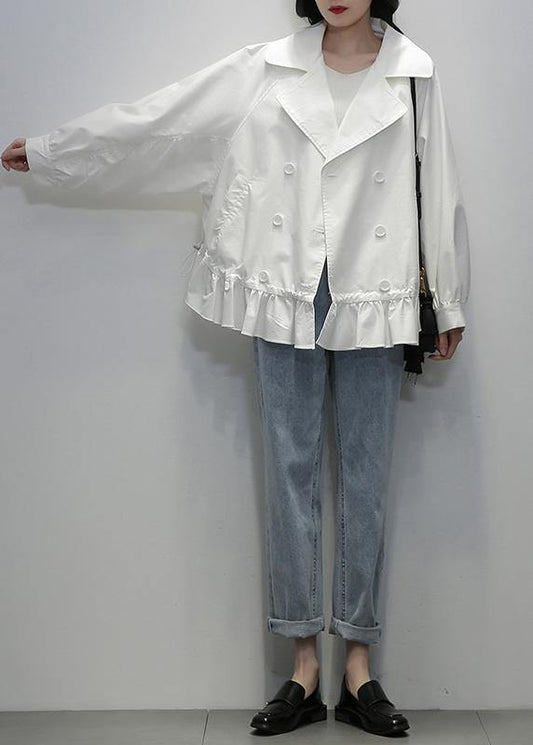 Organic Notched Double Breast Crane Coats White Oversized Outwear