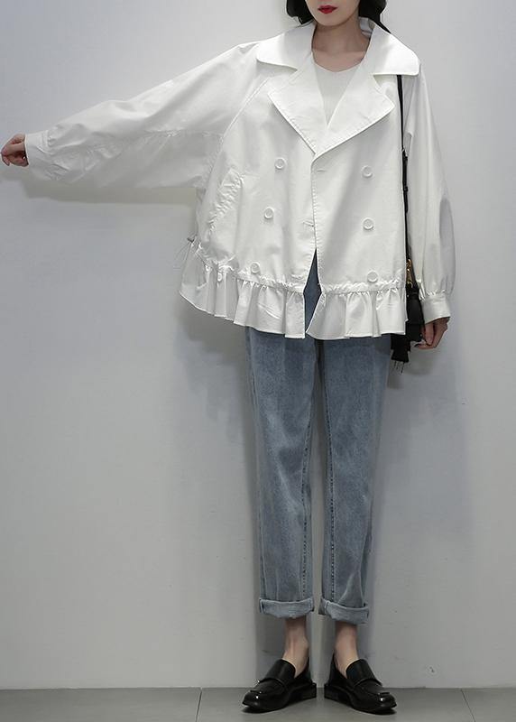 Organic Notched Double Breast Crane Coats White Oversized Outwear
