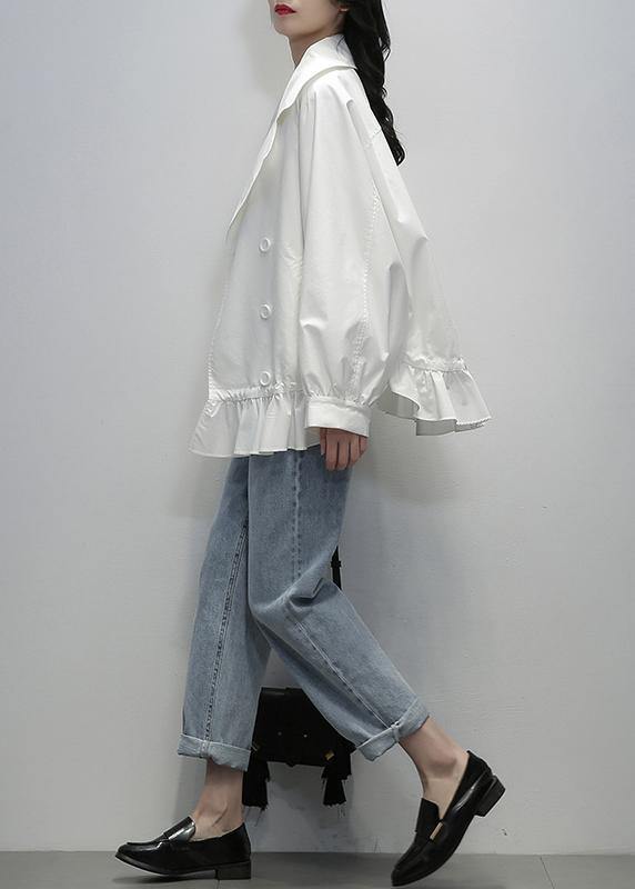 Organic Notched Double Breast Crane Coats White Oversized Outwear