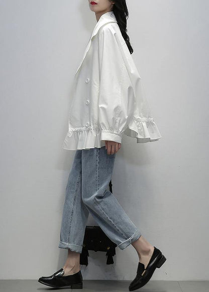 Organic Notched Double Breast Crane Coats White Oversized Outwear