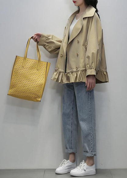 Organic Notched Double Breast Crane Coats White Oversized Outwear