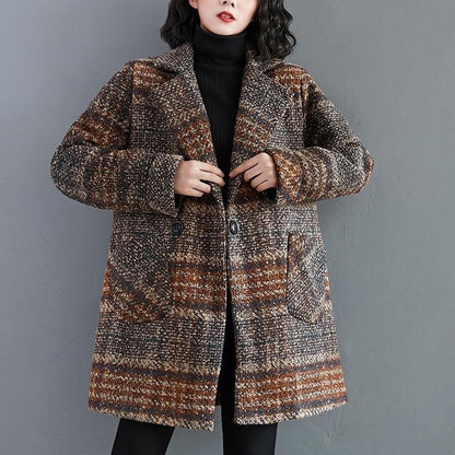 Organic Notched Pockets Tunic Pattern Blue Plaid Dresses Jackets