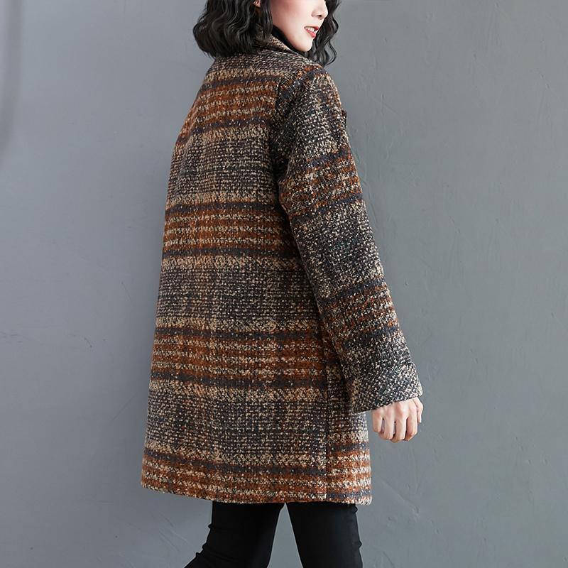 Organic Notched Pockets Tunic Pattern Blue Plaid Dresses Jackets