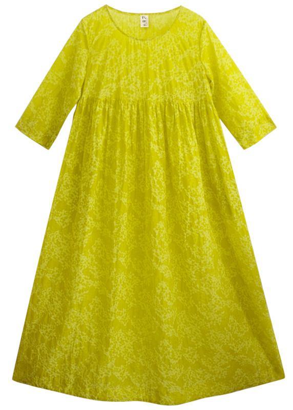 Organic O Neck Cinched Long Shirts Lnspiration Yellow Print Kaftan Dresses