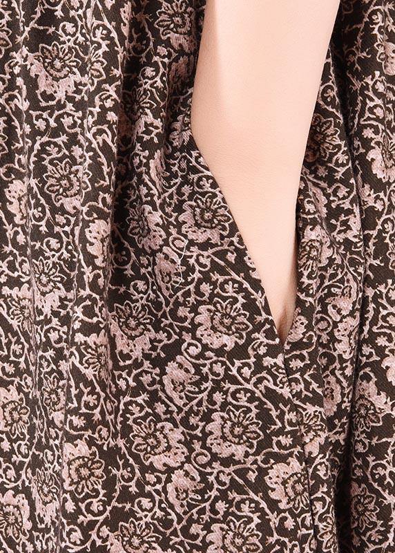 Organic O Neck Pockets Spring Tunics Shape Black Print Long Dress