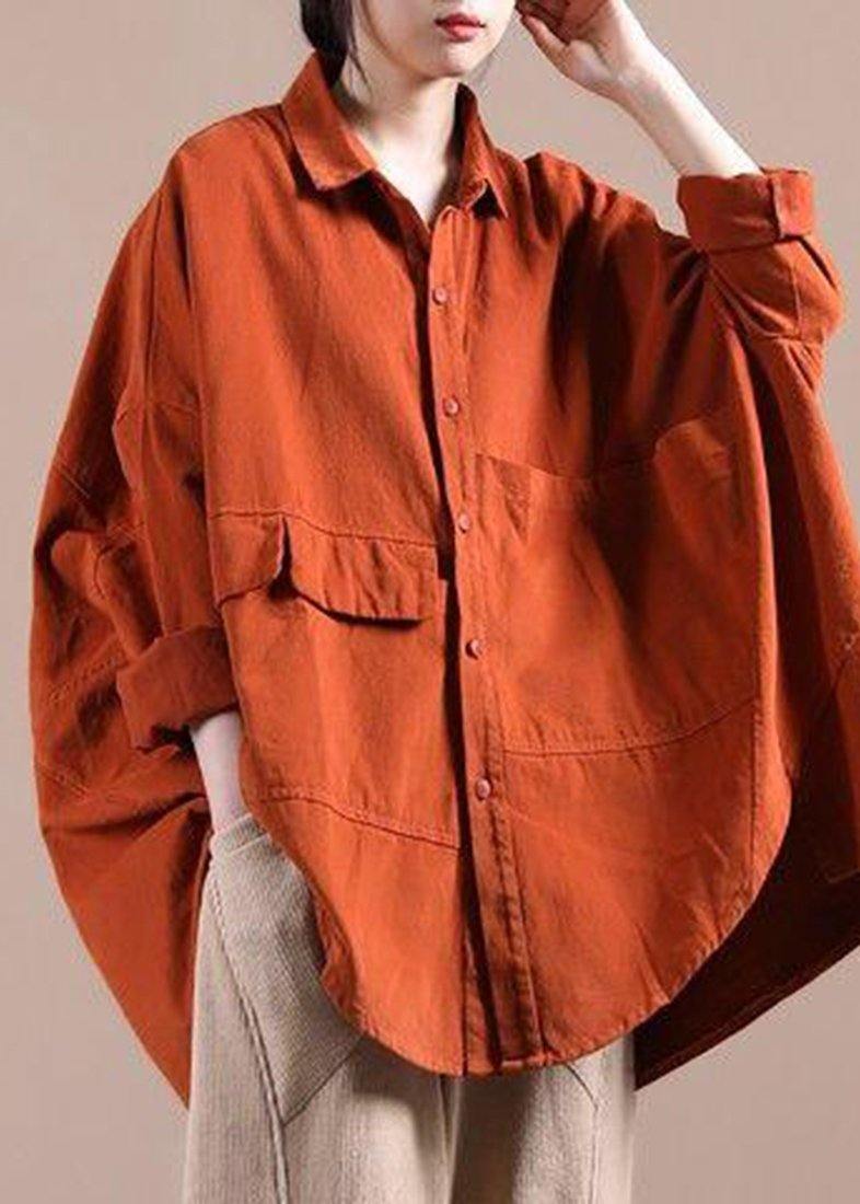 Organic Orange Coat for Woman Wardrobes Lapel Batwing Sleeve Spring Coats