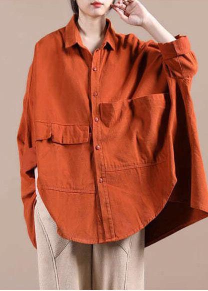 Organic Orange Coat for Woman Wardrobes Lapel Batwing Sleeve Spring Coats