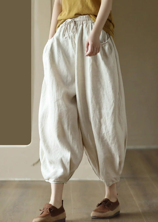 Organic Orange Elastic Waist Linen Crop Pants