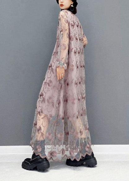 Organic Orange O-neck Long Sleeve Lace Fall Dress