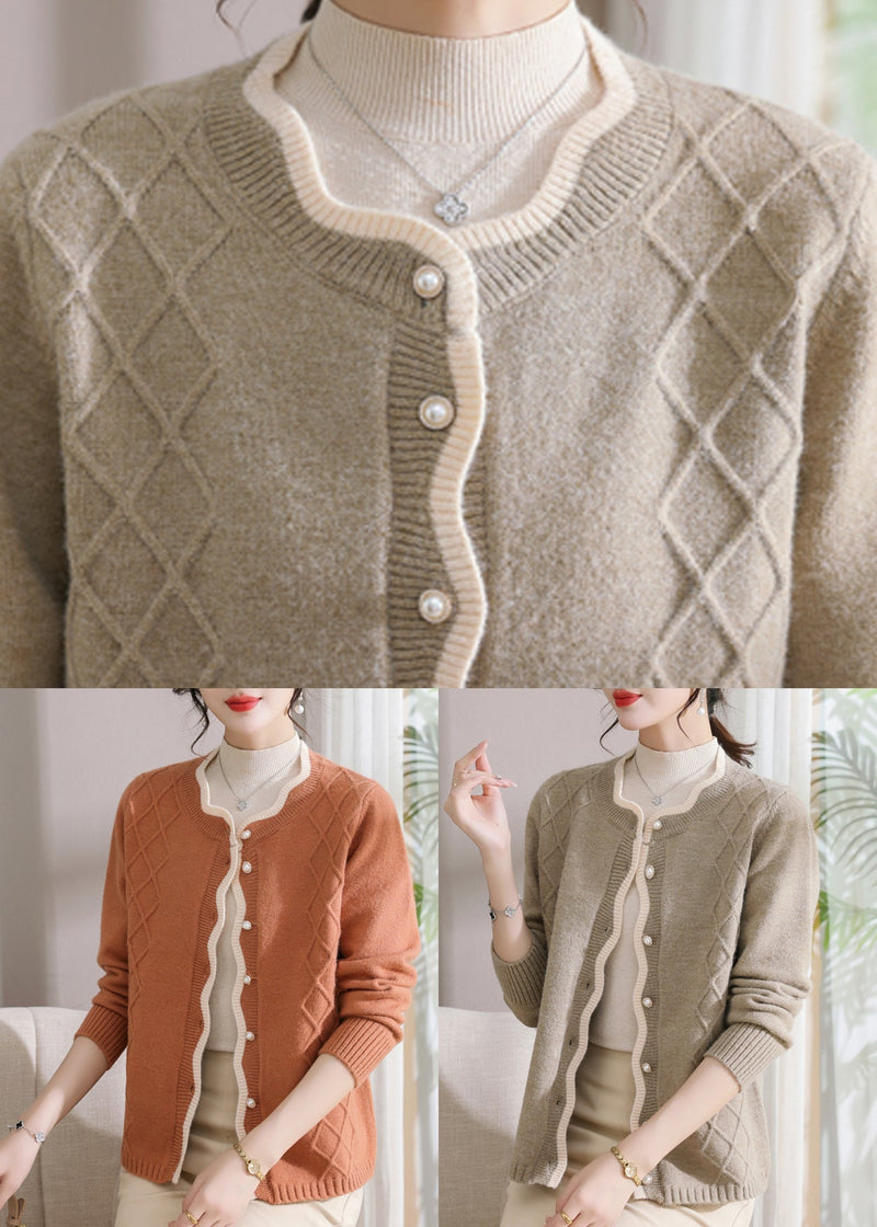 Organic Orange O-neck Button Cotton Knit Cardigans Fall