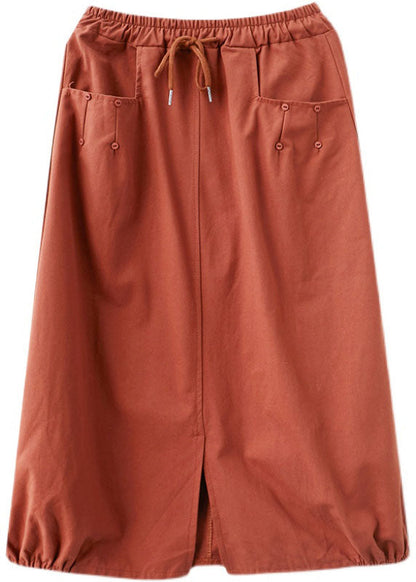 Organic Orange Tie Waist Pockets Fall Skirts