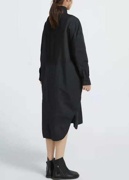 Organic Patchwork Cotton Asymmetrical Hem Black Maxi Dresses