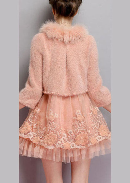 Organic Pink Embroideried Nail Bead Winter Sweaters Dress