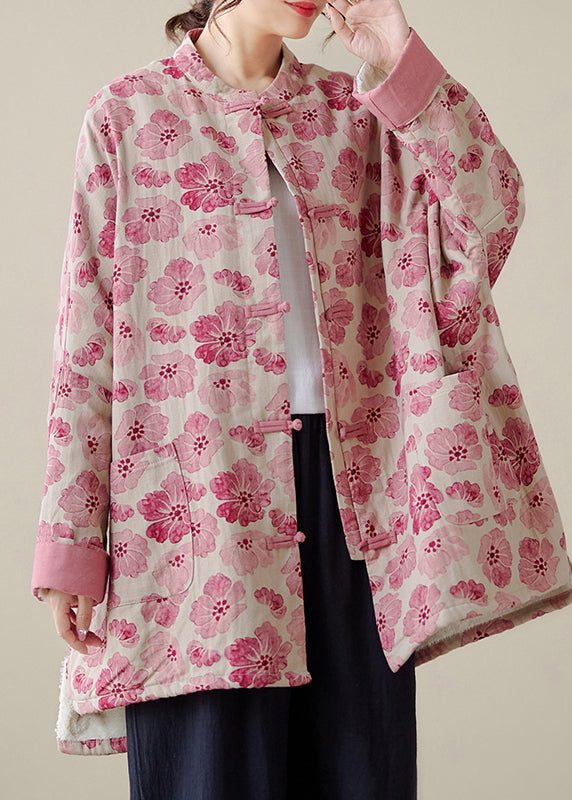Organic Gray Crane Oversized Print Fine Cotton Filled Coat Outwear Winter