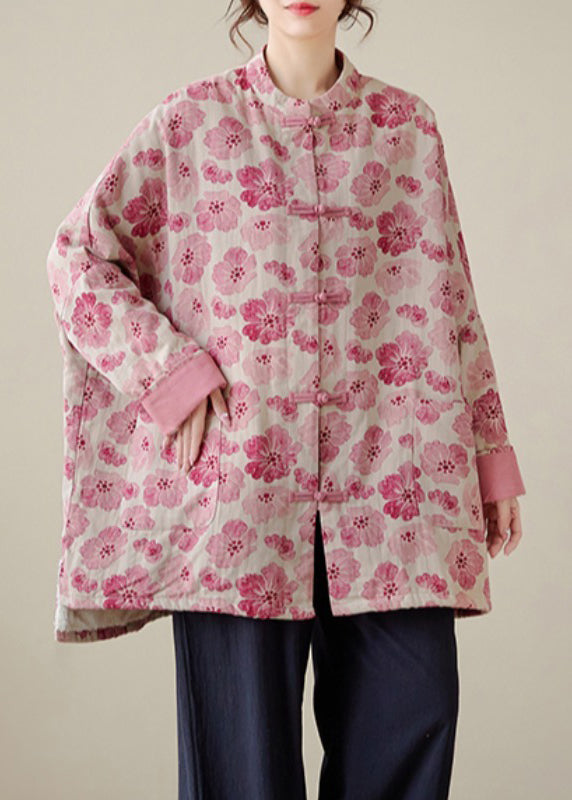 Organic Gray Crane Oversized Print Fine Cotton Filled Coat Outwear Winter