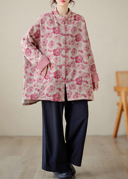 Organic Gray Crane Oversized Print Fine Cotton Filled Coat Outwear Winter
