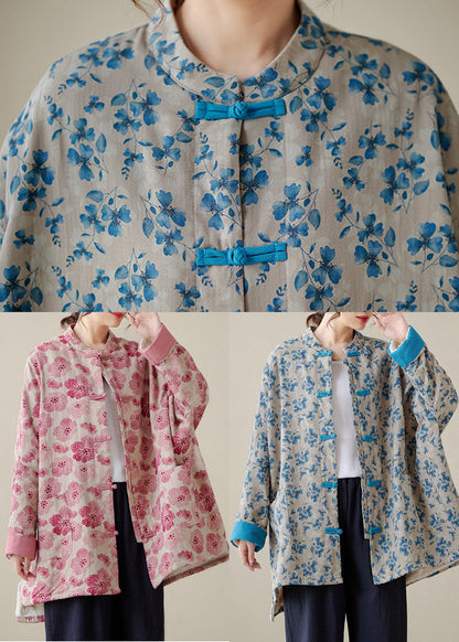 Organic Gray Crane Oversized Print Fine Cotton Filled Coat Outwear Winter