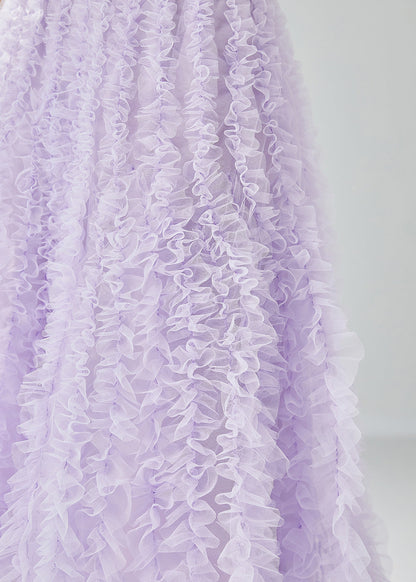 Organic Purple Elastic Waist Ruffled Tulle Holiday Skirt Summer