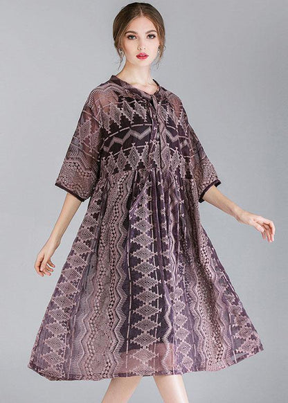 Organic Purple Chiffon Spring Half Sleeve Two Pieces Set