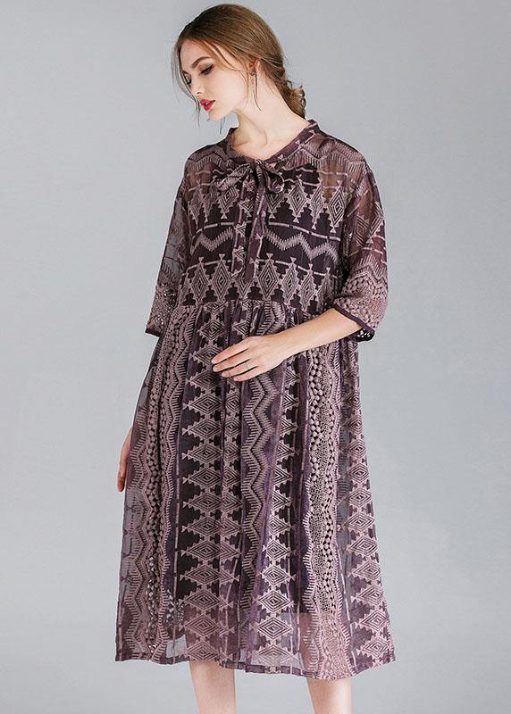 Organic Purple Chiffon Spring Half Sleeve Two Pieces Set